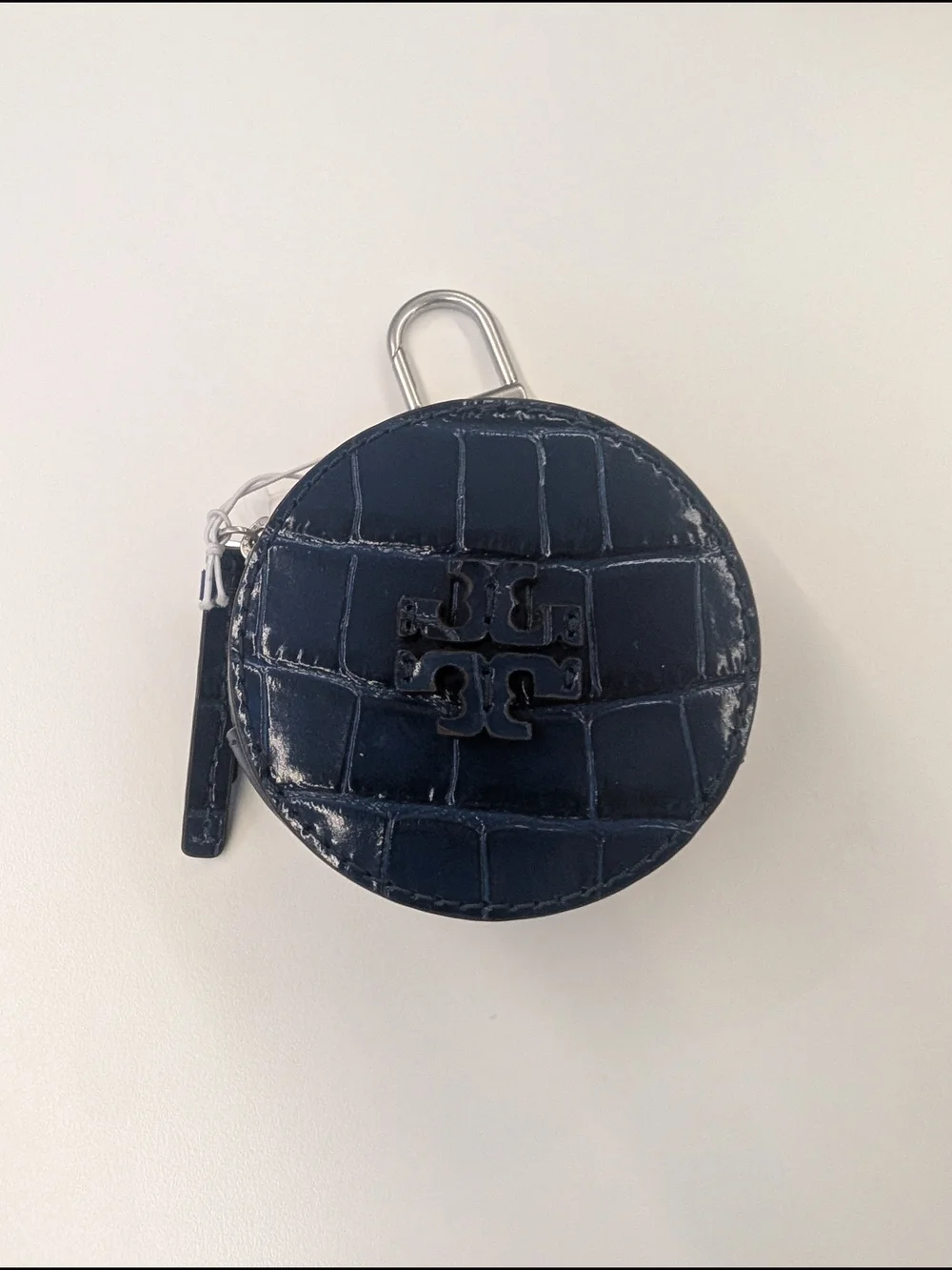 Tory Burch Thea Croc-Embossed Navy Round Key Pouch